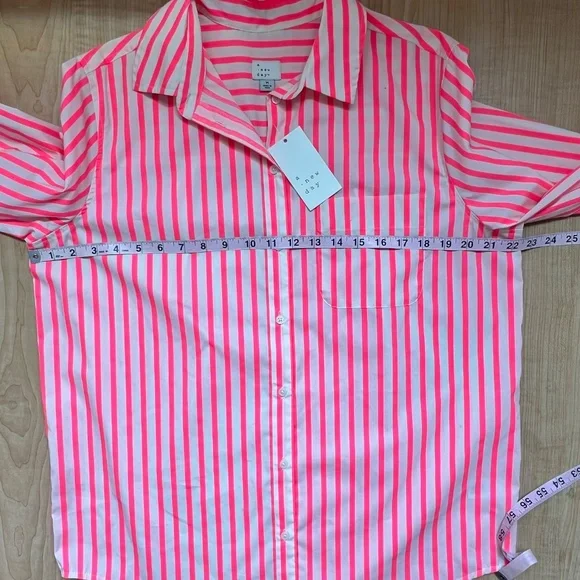 NWT a new day Women Neon Stripe Cotton Blend Button Down Shirt Sz M Work - Picture 9 of 11
